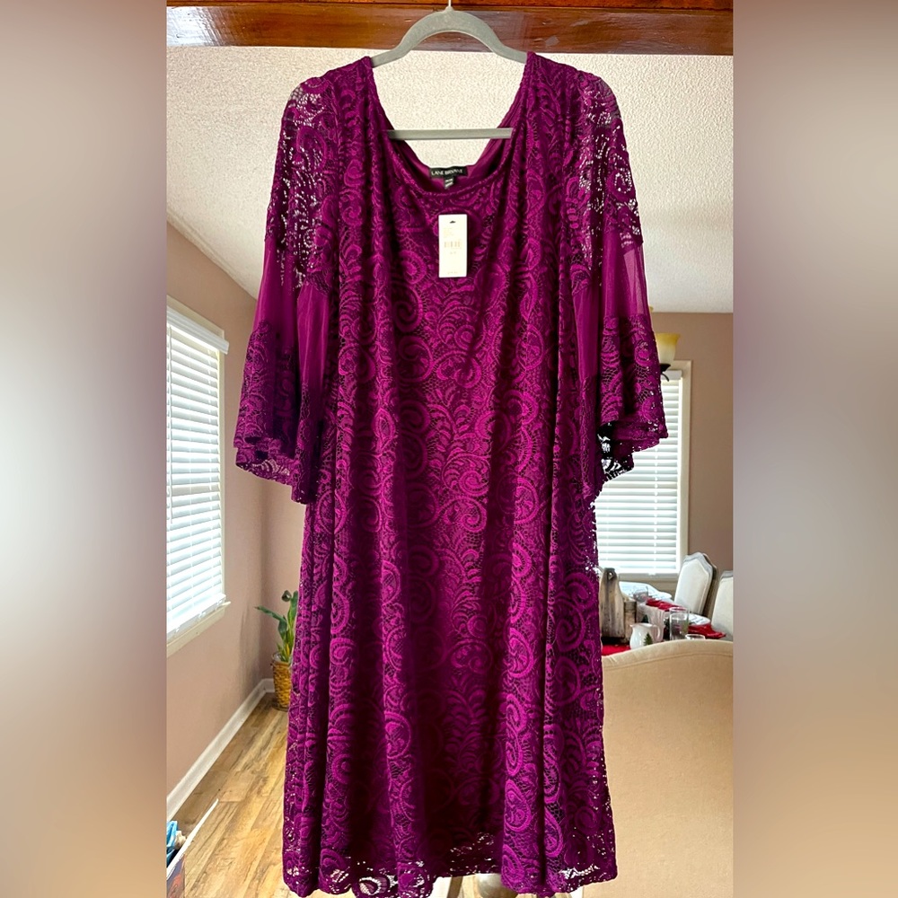 Plum, Lace, Bell Sleeved Dress by Lane Bryant!!! Size 26/28 NEW with tags!